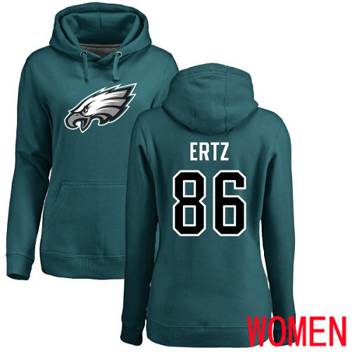 Women Philadelphia Eagles 86 Zach Ertz Green Name and Number Logo NFL Pullover Hoodie Sweatshirts